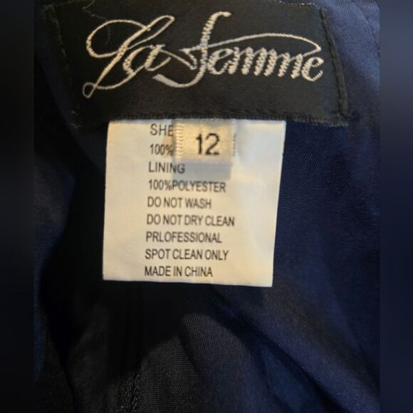 La Femme 29537 Fitted Off Shoulder Evening Dress NWOT Size 12 Navy Blue - Picture 5 of 5